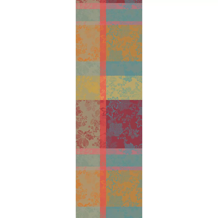 Chemin de table pur coton motif jacquard bordeaux orange Mille sous bois automne
