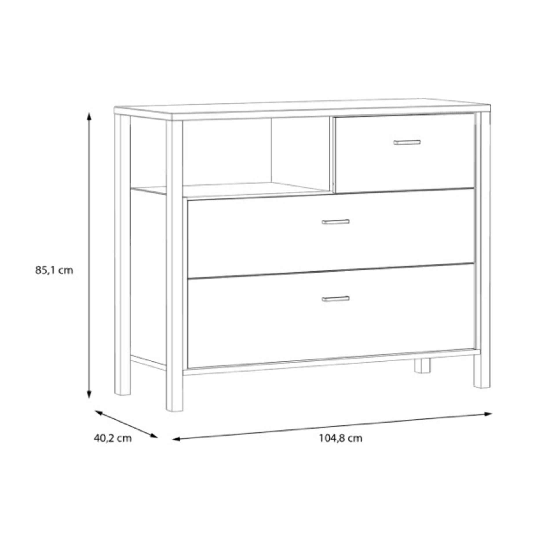 Commode bois effet chêne et noir 3 tiroirs - MIAMI