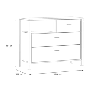 Commode bois effet chêne et noir 3 tiroirs - MIAMI