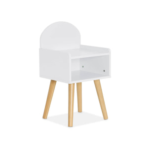 Table de chevet chambre enfant. blanc. pieds en pin