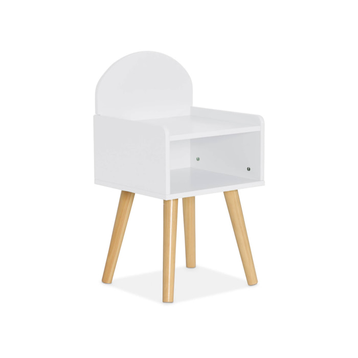 Table de chevet chambre enfant. blanc. pieds en pin