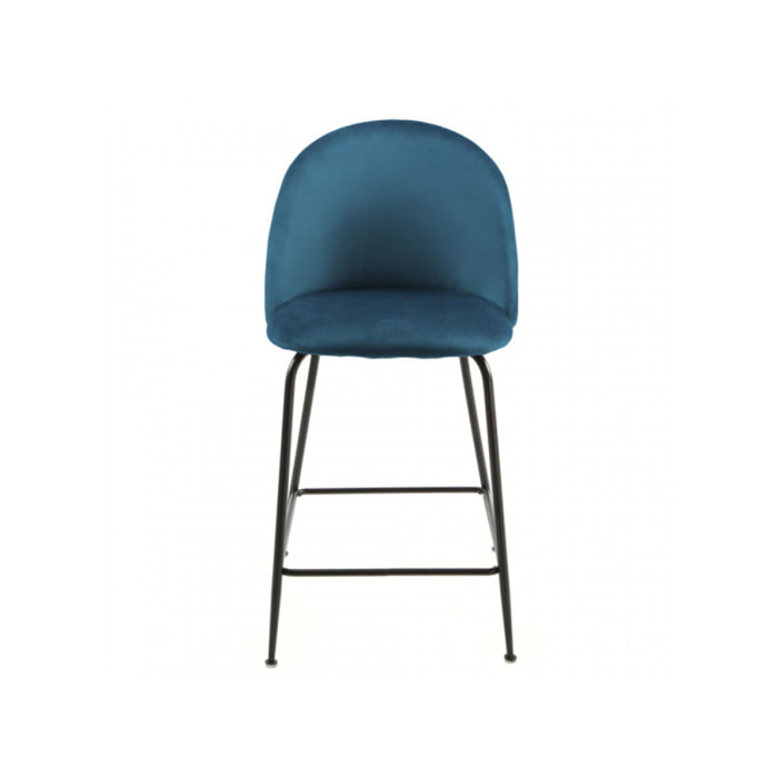 Lot de 2 chaises de bar en velours avec piètement en métal noir - CLEA