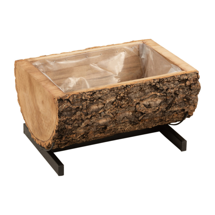 J-Line cache-pot 1/2 Tronc Paulownia - bois/métal - naturel/noir - small - Ø 31 cm