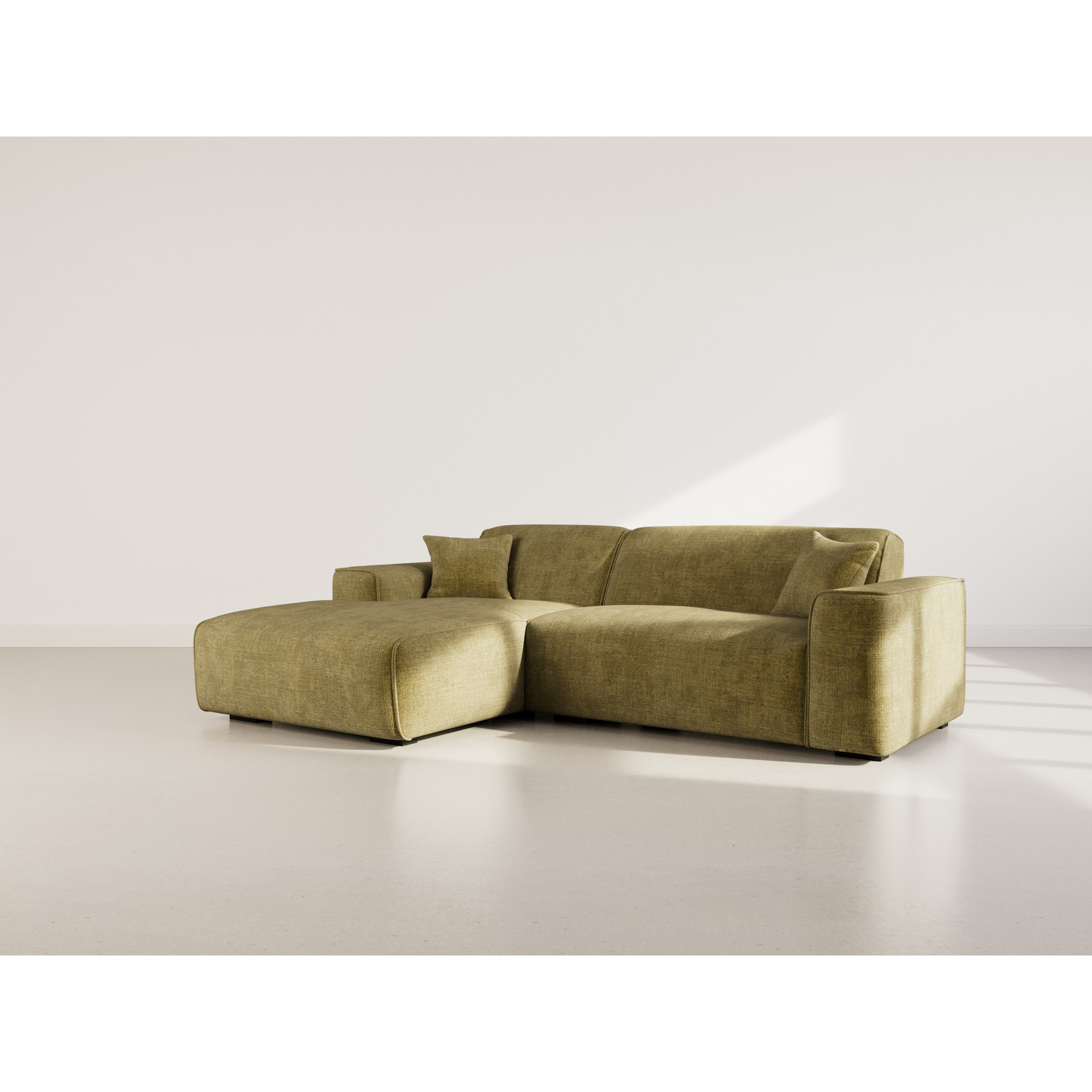 Lison - Canapé d'angle gauche 4 places en velours texturé - Vert Kaki