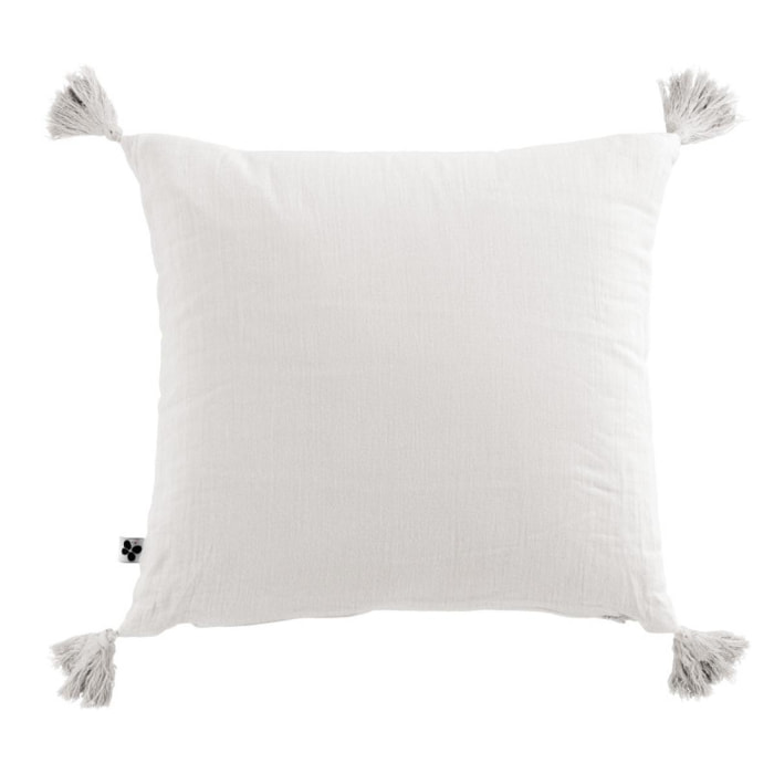 Coussin déhoussable avec pompons ''Gaïa'' 40 x 40 cm ''Gaze de Coton'' - Couleur: Gaïa Chantilly