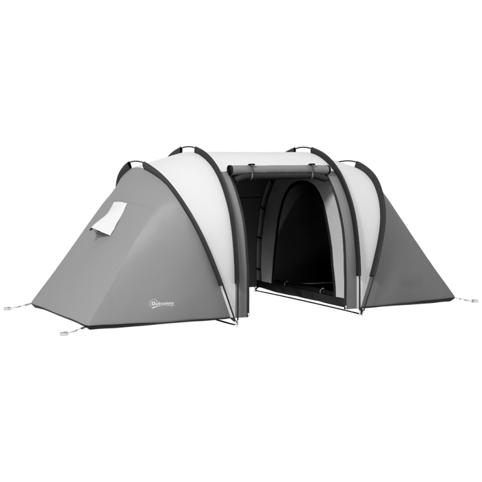 Tienda de CampaáÂ±a Familiar para 4-5 Personas Tienda de Acampada de TáÂºnel Impermeable 3000 mm con 2 Dormitorios Bolsa de Transporte y Gancho para Pescar Senderismo Gris