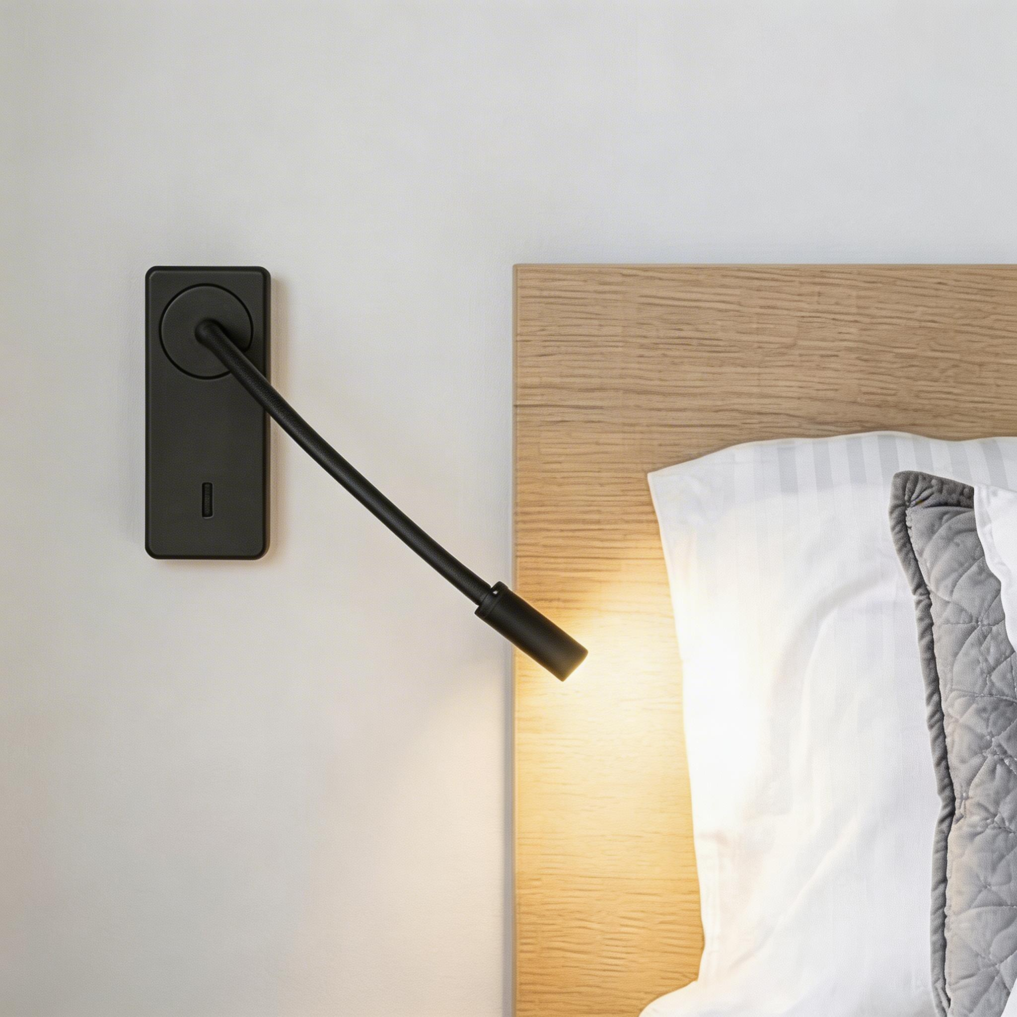 FORLIGHT Janet - Aplique de Pared para Dormitorio E27 Luz de Lectura LED Blanco Cálido 3000K. Aluminio Negro Pantalla de Textil