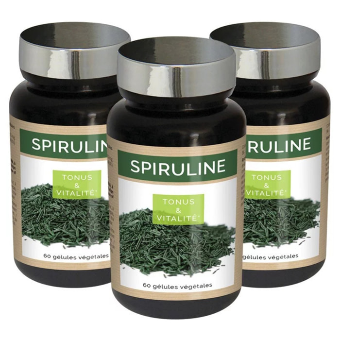 NUTRIEXPERT - Spiruline – Superaliment riche en spiruline et vitamine B6 – Complexe anti-fatigue, tonus et vitalité – Contribue à la résistance de l'organisme – Vegan – Lot de 3 produits