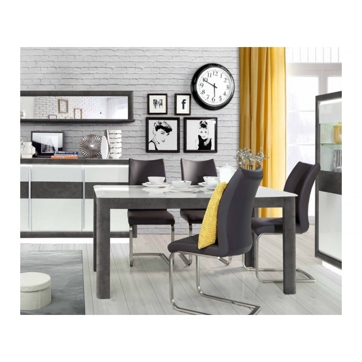 Table de repas extensible gris foncé et blanc 160/207 cm - MONACO