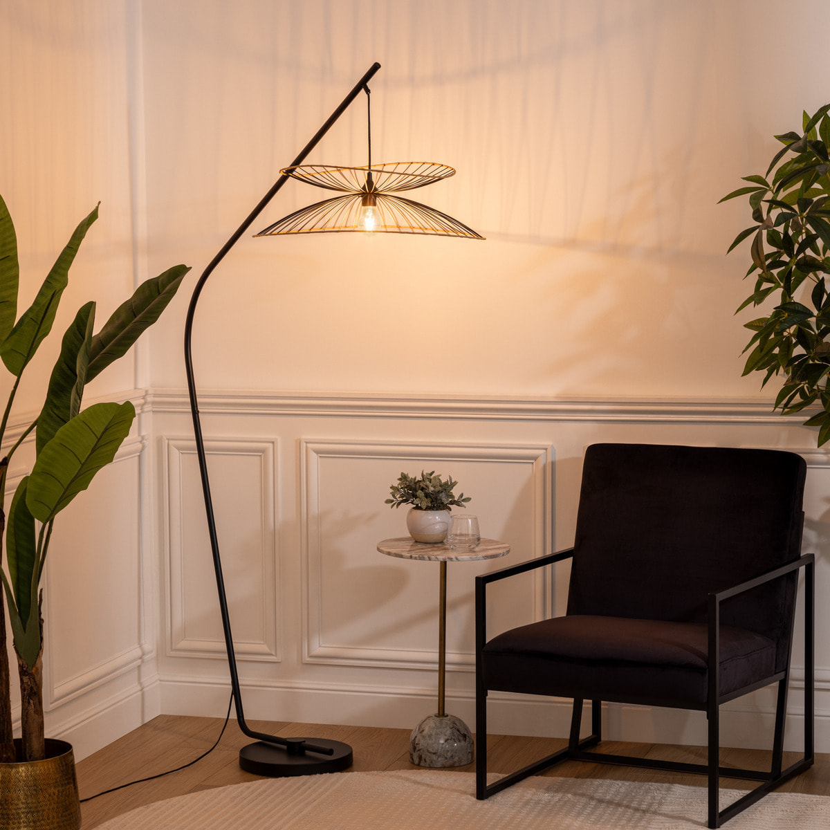 Lampadaire arc "Alara" - métal - noir - H177 cm