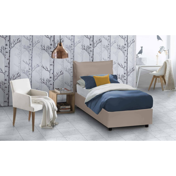 Letto singolo Alistair, Letto contenitore con rivestimento in ecopelle, 100% Made in Italy, Apertura frontale, adatto per materasso Cm 80x190, Tortora