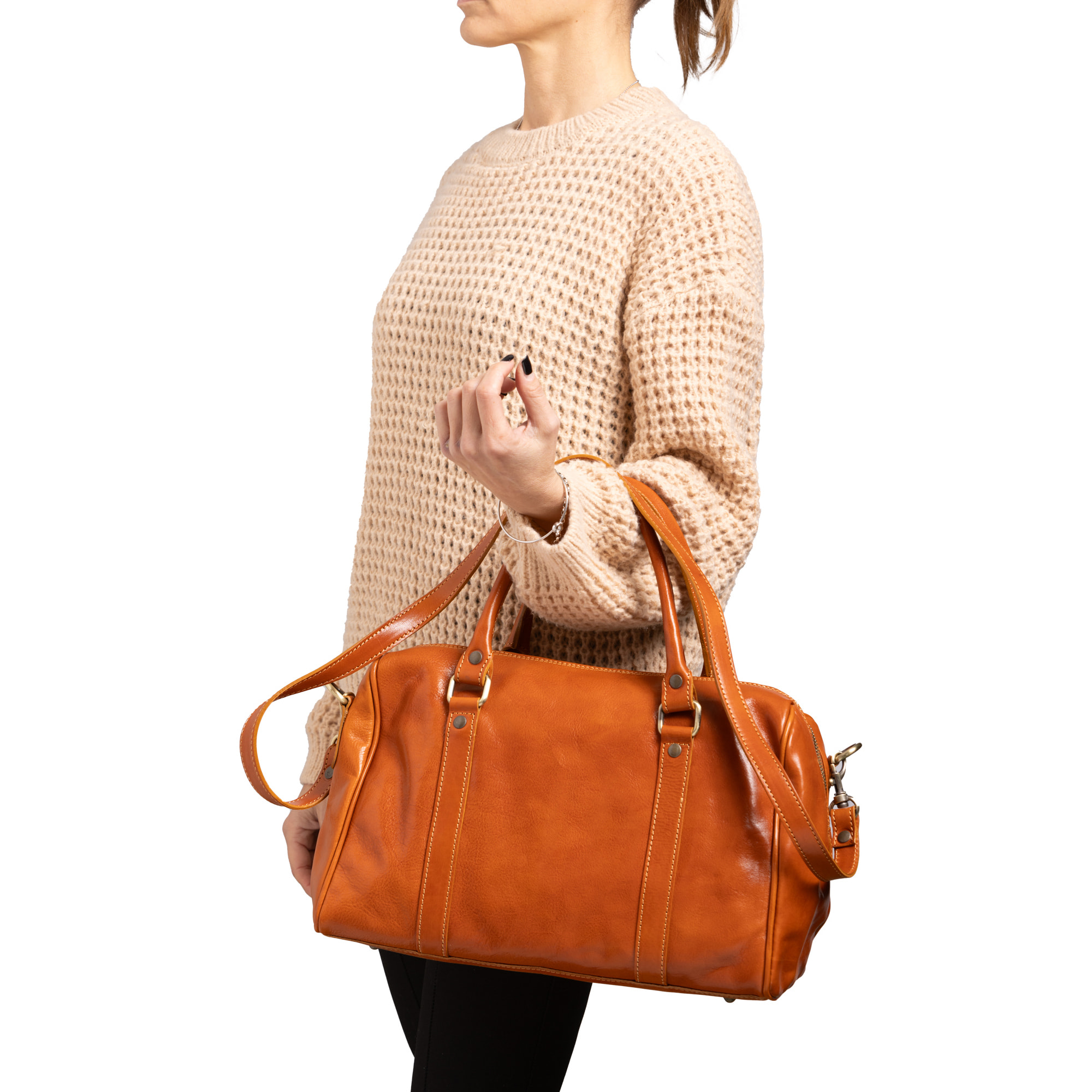Borsa a bauletto  da donna In Vera pelle Made in Italy 37x22x16 cm