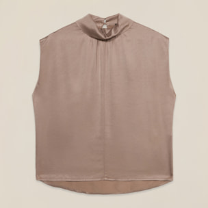 Oltre - Blusa in raso con collo drappeggiato - Rosa