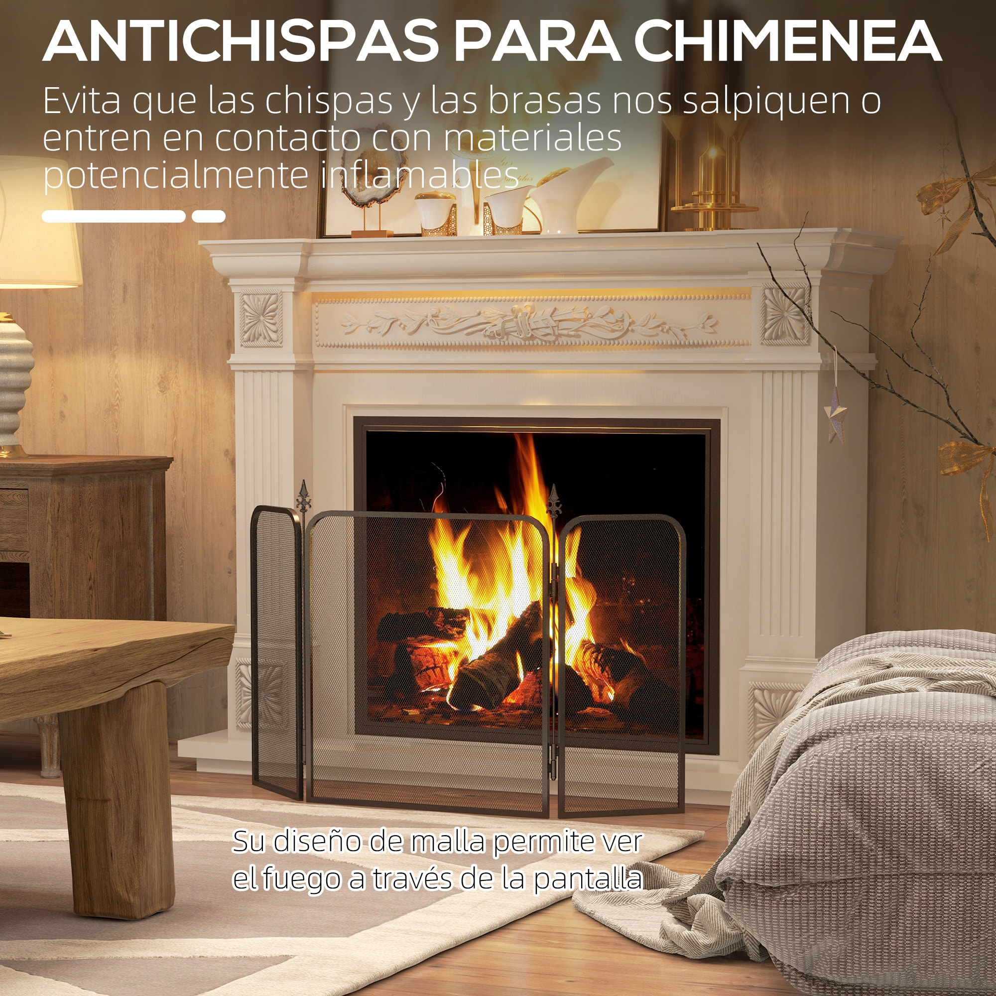 Salvachispas para Chimenea de 3 Paneles Pantalla para Chimenea Plegable Protector de Chimenea de Metal 96x1,3x56 cm Negro