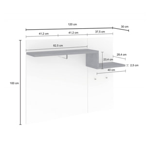 Appendiabiti orizzontale, Made in Italy, con ganci e tubo per appendini, Mobile per ingresso, cm 120x30h100, colore Bianco lucido e Grigio Ardesia