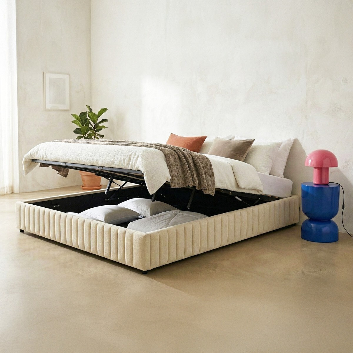 Lit coffre adulte en tissu chenille - BALTO