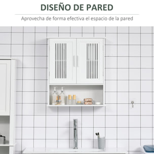 Armario de Pared para Baño Multiusos Mueble de Baño Suspendido Armario Colgante de Almacenamiento con 2 Puertas de Listones Estante Ajustable y Compartimento 60x20x70 cm Blanco