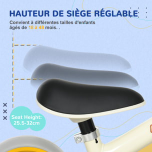 Draisienne enfant selle réglable roues EVA charge max. reco. 25 Kg acier crème