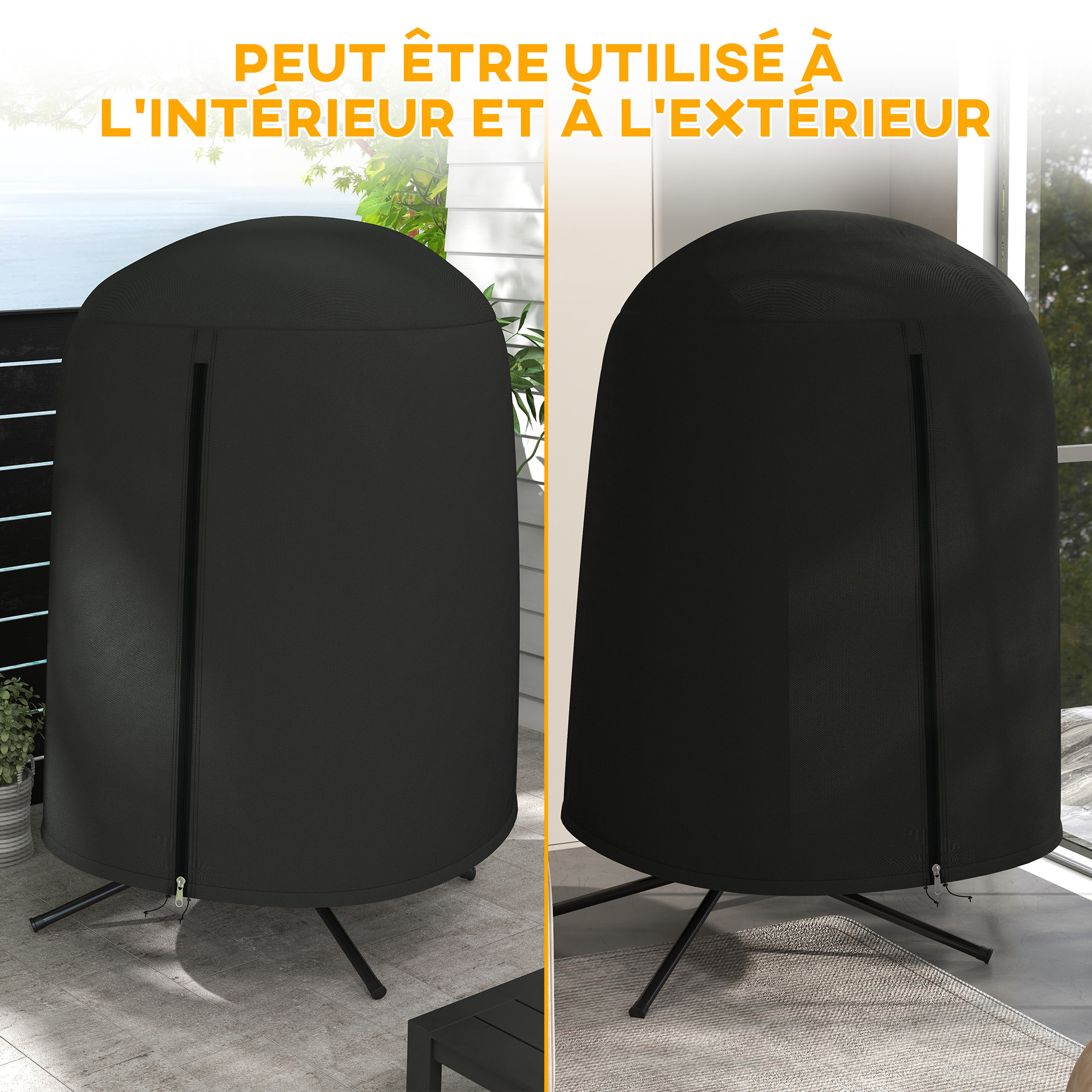 Housse de protection fauteuil suspendu de jardin - imperméable, zip - Ø 128 x 190H cm - noir