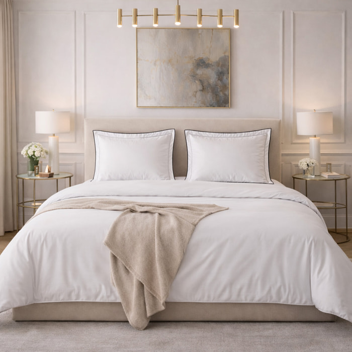 Parure Housse De Couette 100% Satin de Coton Blanc TALIE