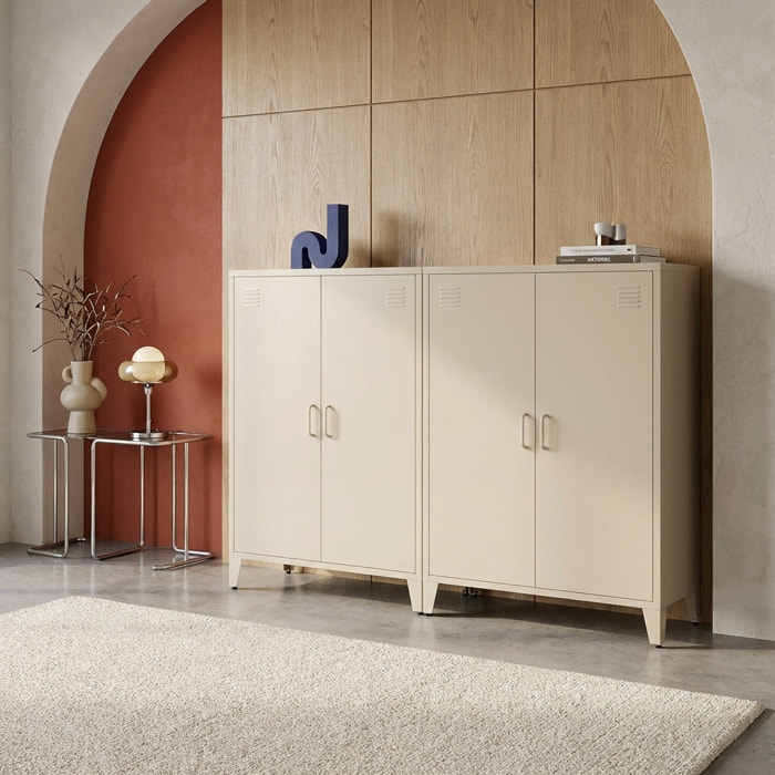Commode/armoire métal 2 portes (lot de 2) SOHO