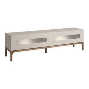 Mueble TV Angel Cerdá con estructura de madera de MDF en gris y patas de madera en nogal con iluminación interior 180x41x51cm