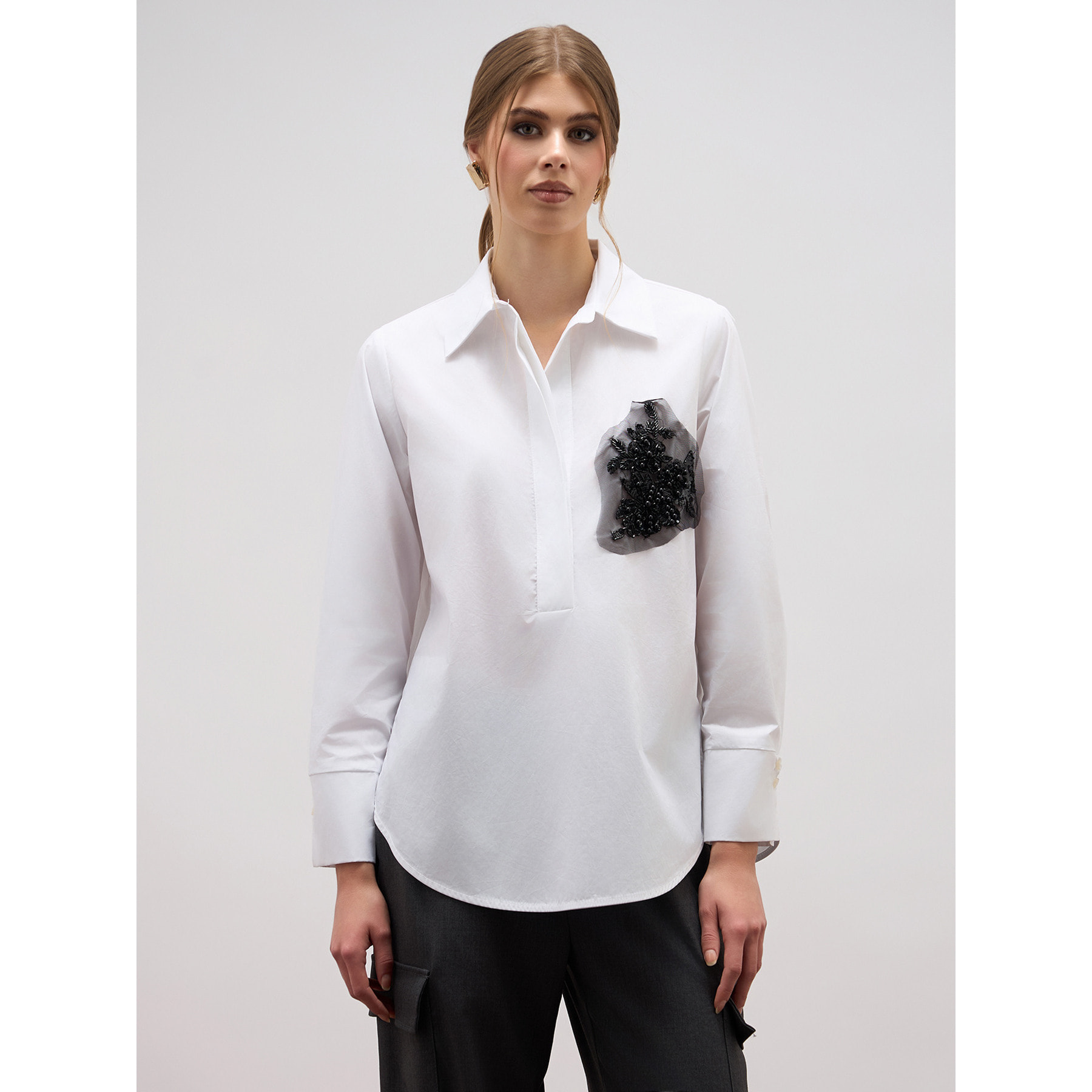 Oltre - Blusa over con patch gioiello - Bianco