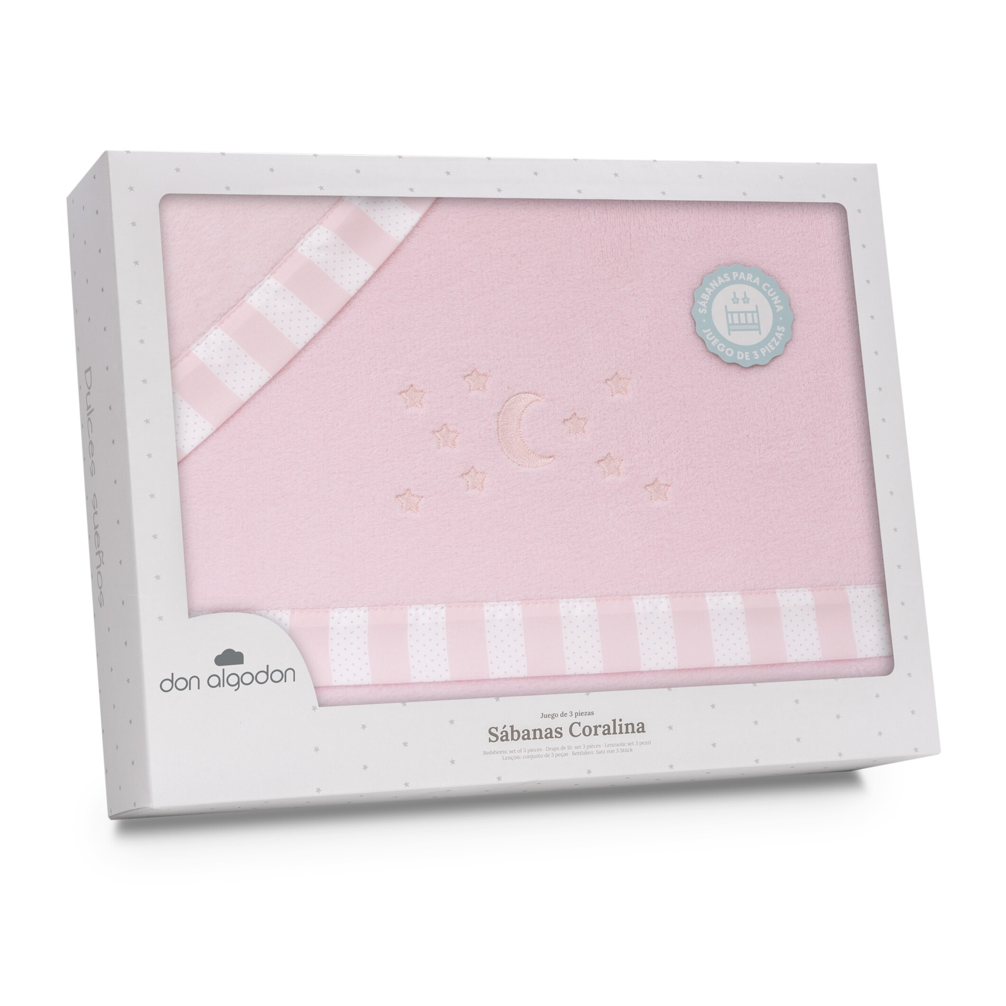 Triptico Coche Coralina D. Algodon Luna Estrellas Rosa