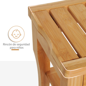 Taburete de Baño de Bambú con Estante de Almacenamiento Banco de Baño Antideslizante Impermeable y Robusta Taburete de Ducha para Hogar Salón Dormitorio SPA 47,5x26x44,5 cm Natural