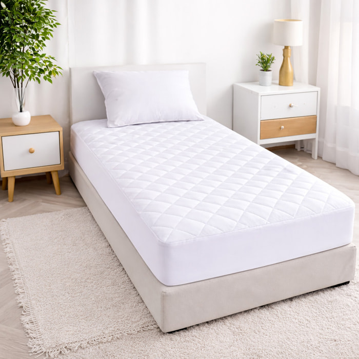 Protege matelas 100% polyester 205gsm matelasse impermeable respirant blanc