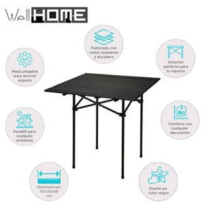 Well Home Mesa Plegable en Metal color Negro 70x70x69cm