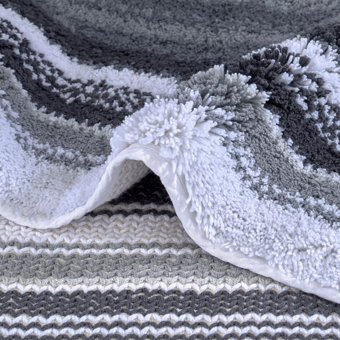 Tapis de bain pur coton 2000 g/m² rayé gris Venice gris