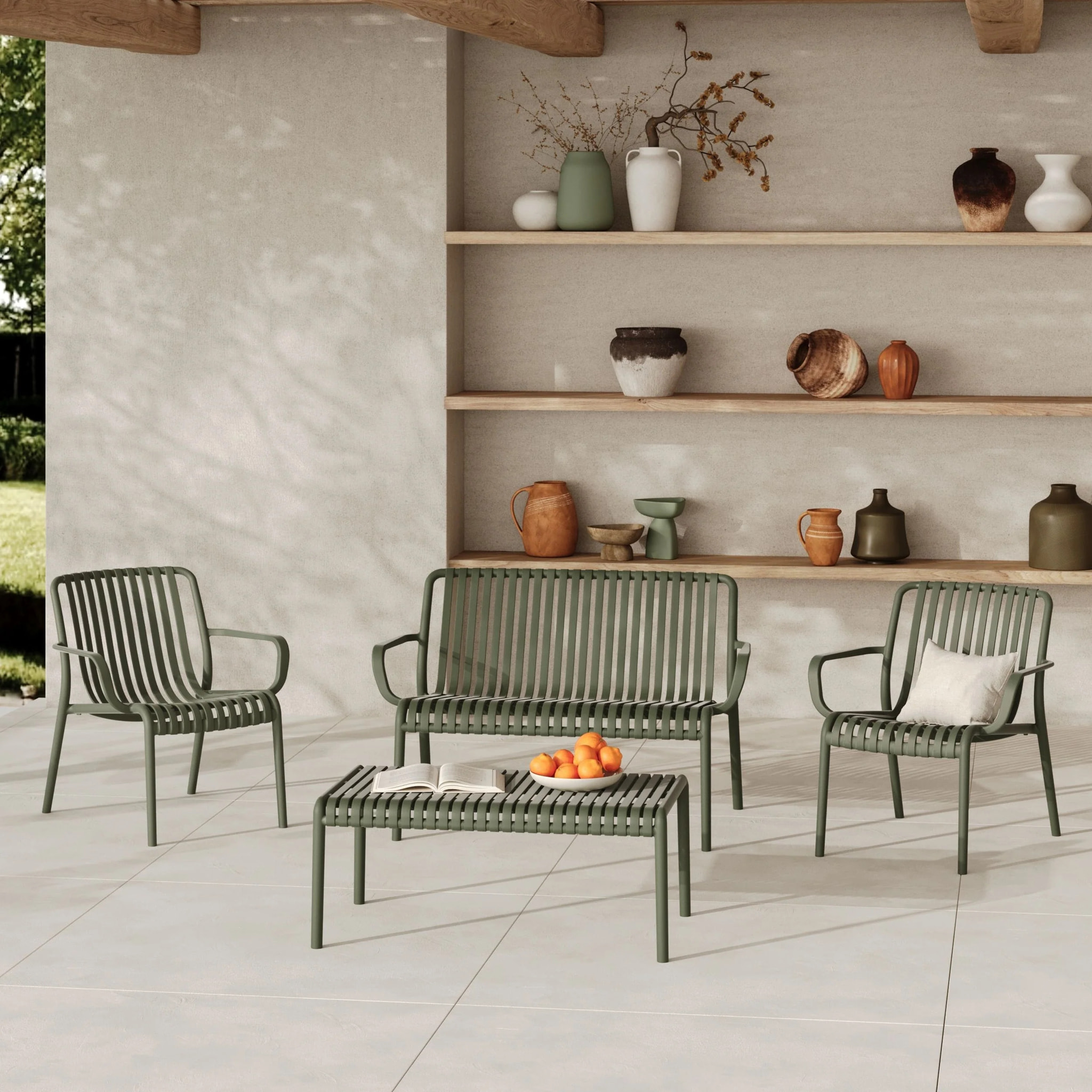 Table basse de jardin en plastique vert kaki - Téa
