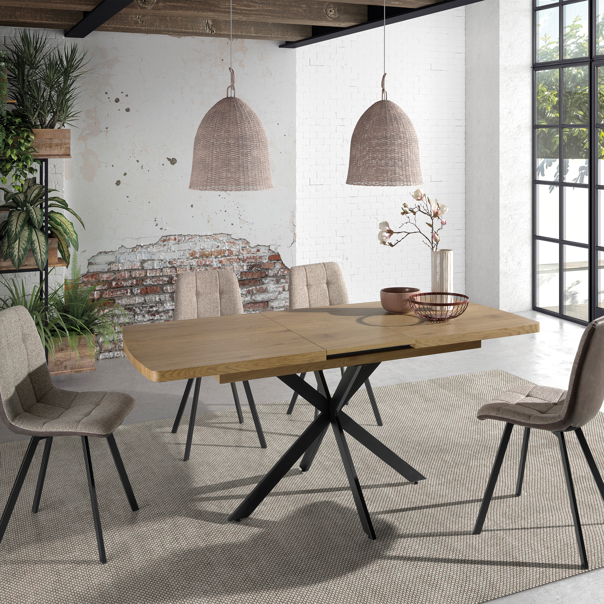 Mesa extensible – Roble y negro