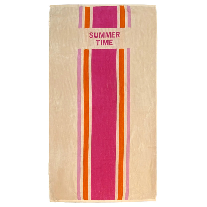 Serviette de plage éponge velours Jacquard Rose 90x170 400g/m² - Summertime