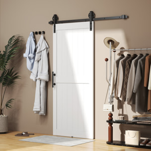 Puerta Corredera de Granero con Herrajes Puerta Corredera de Interior con Manija Rodillo y Guía de Suelo Mejorados para Baño Salón Sala de Estar 91,5x213,4 cm Blanco