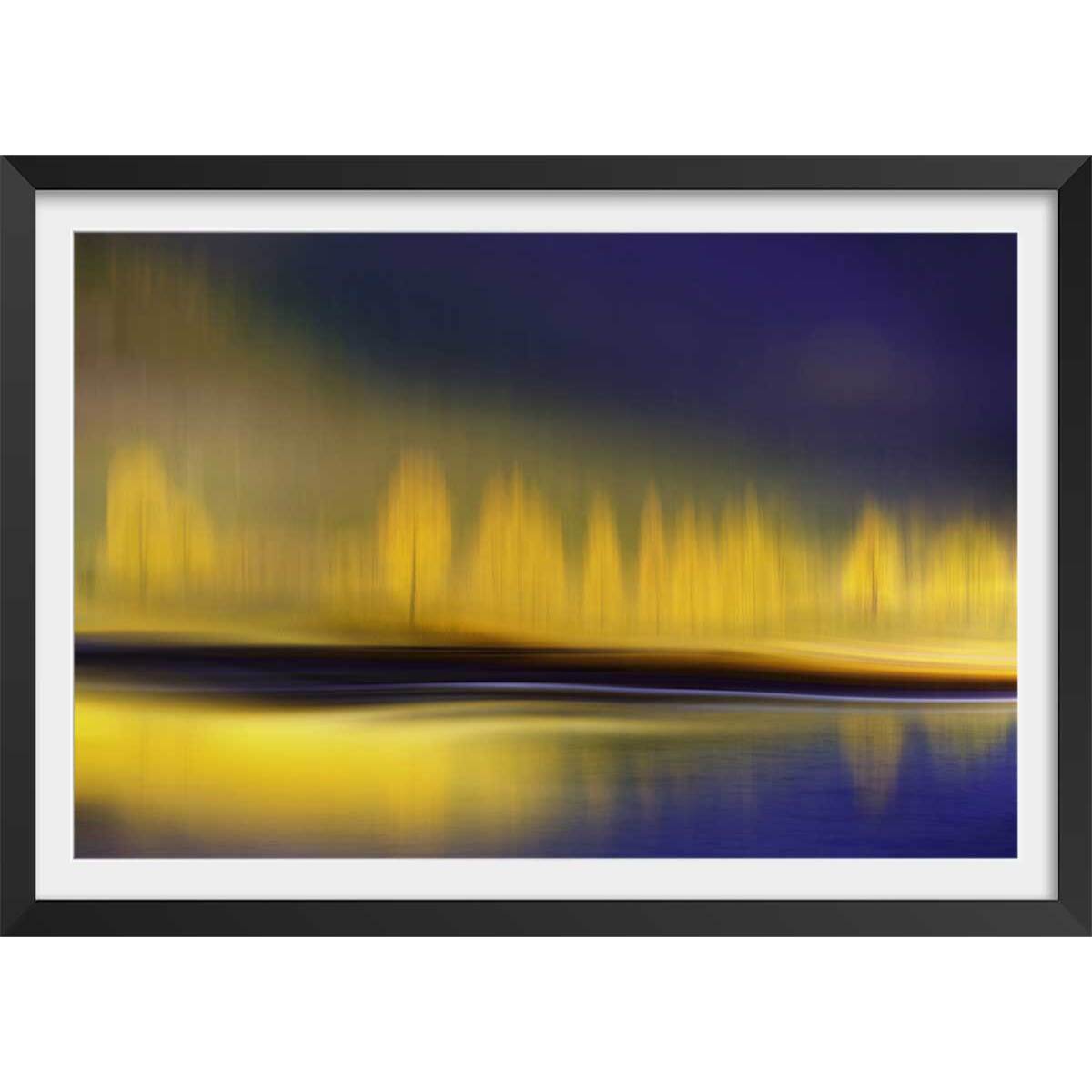 Poster la nuit jaune Affiche + cadre en bois - Noir