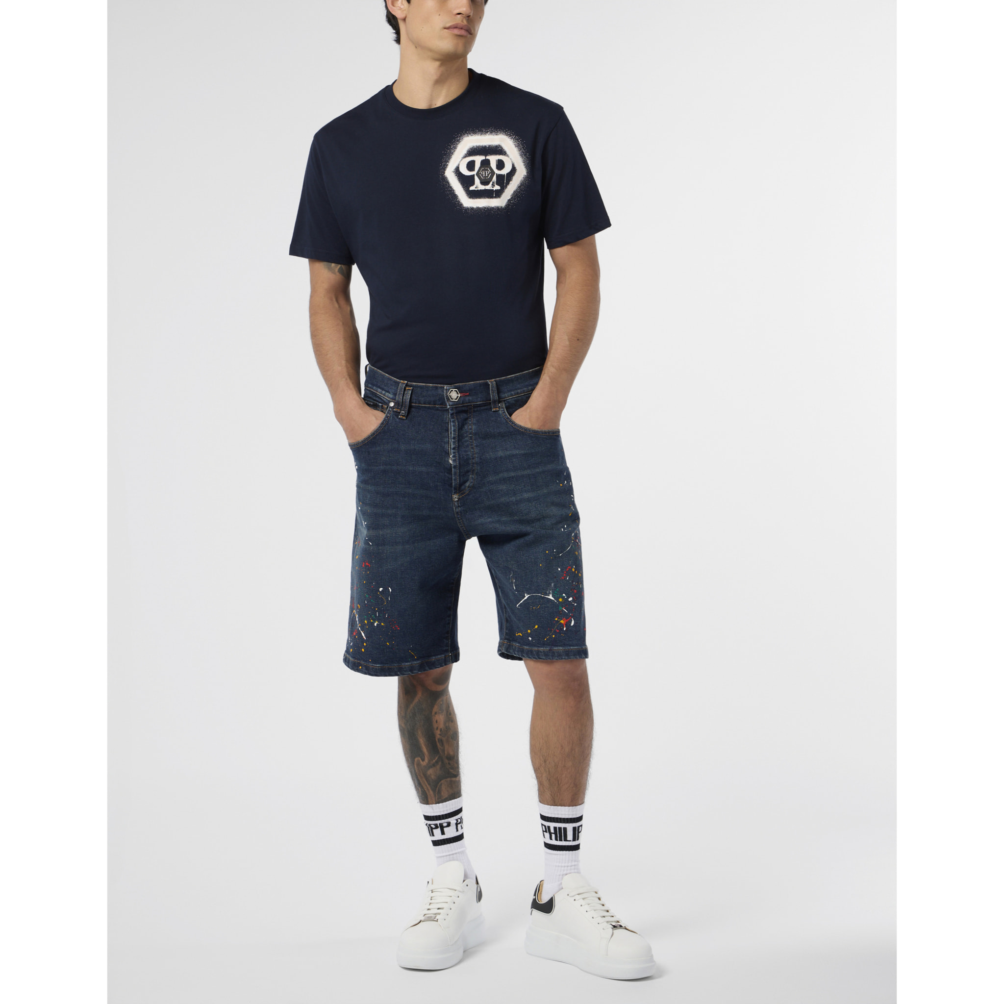 PHILIPP PLEIN Denim Shorts Paint