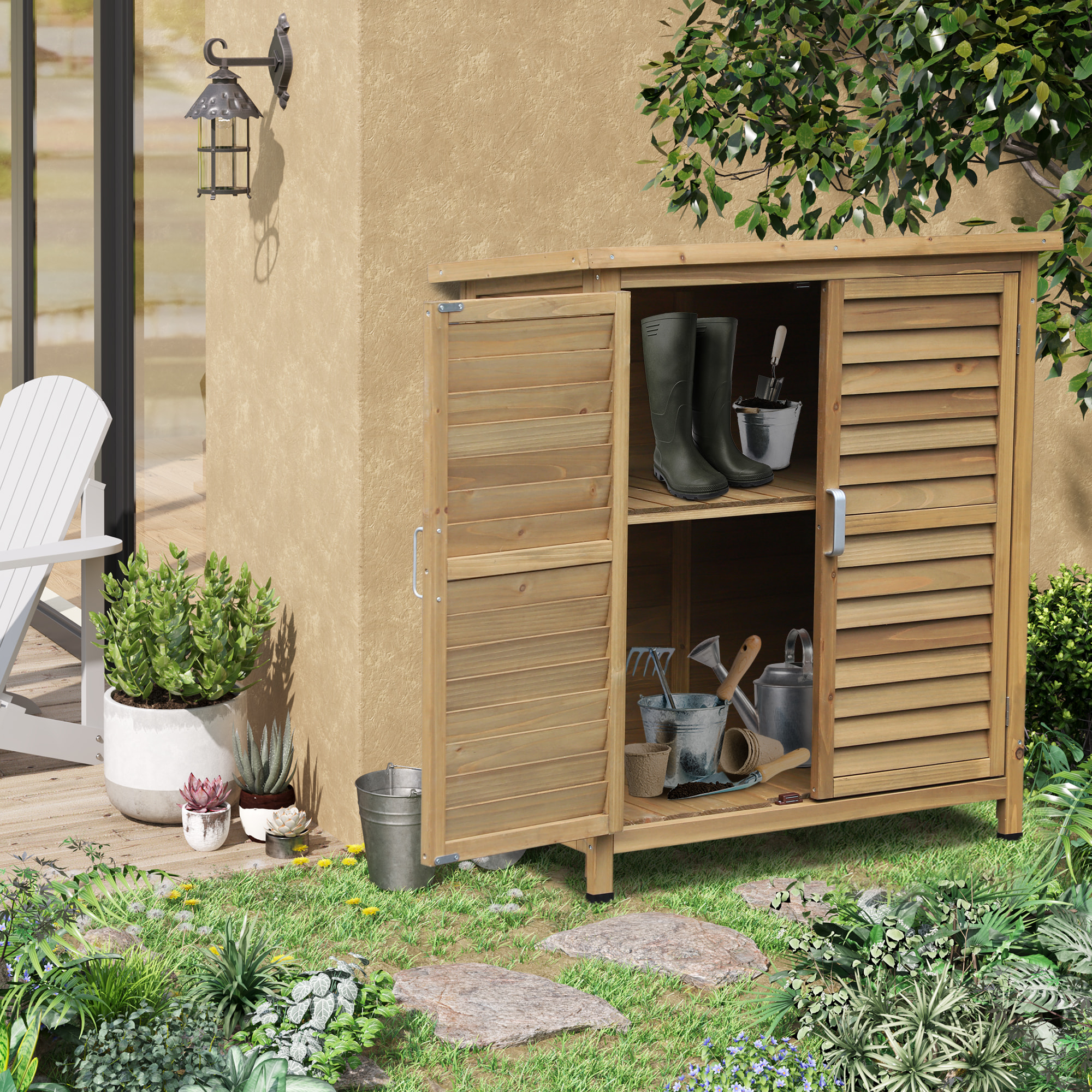 Armoire de jardin sur pied portes persiennes bois sapin autoclave vert