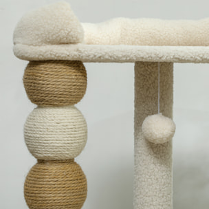 Árbol Rascador para Gatos Altura 76 cm Árbol para Gatos Torre para Gatos con Revestimiento de Borreguillo Plataformas Bola Colgante y Poste de Yute Beige
