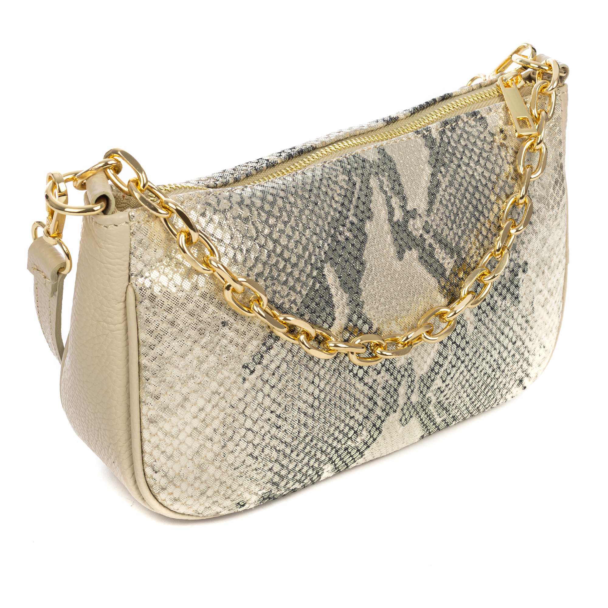 Avella bolso bandolera mujer, de piel auténtica Gamuza con estampado serpiente y piel auténtica Dollaro.