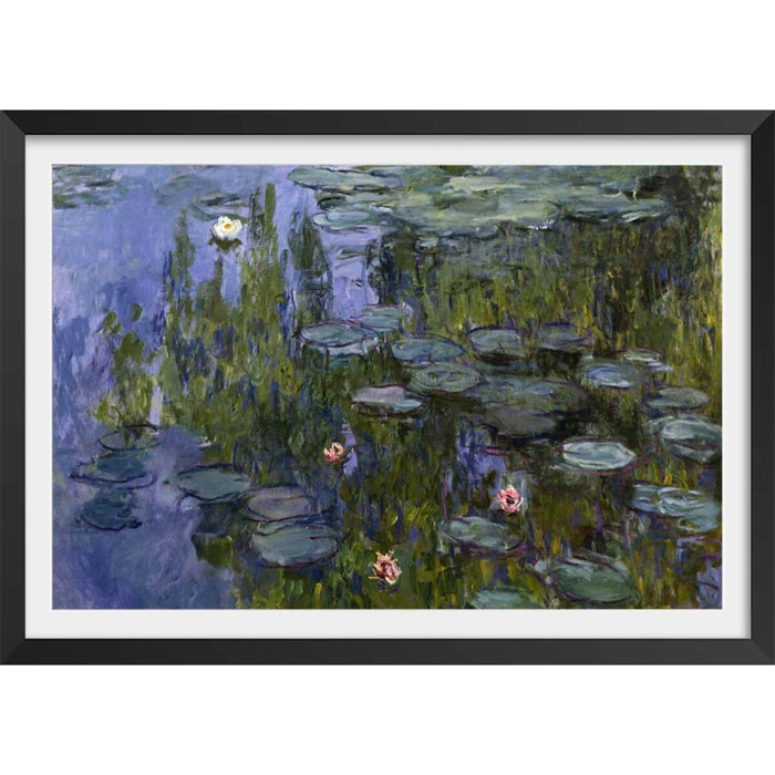 Poster Les Nympheas Claude Monet Affiche + cadre en bois - Noir
