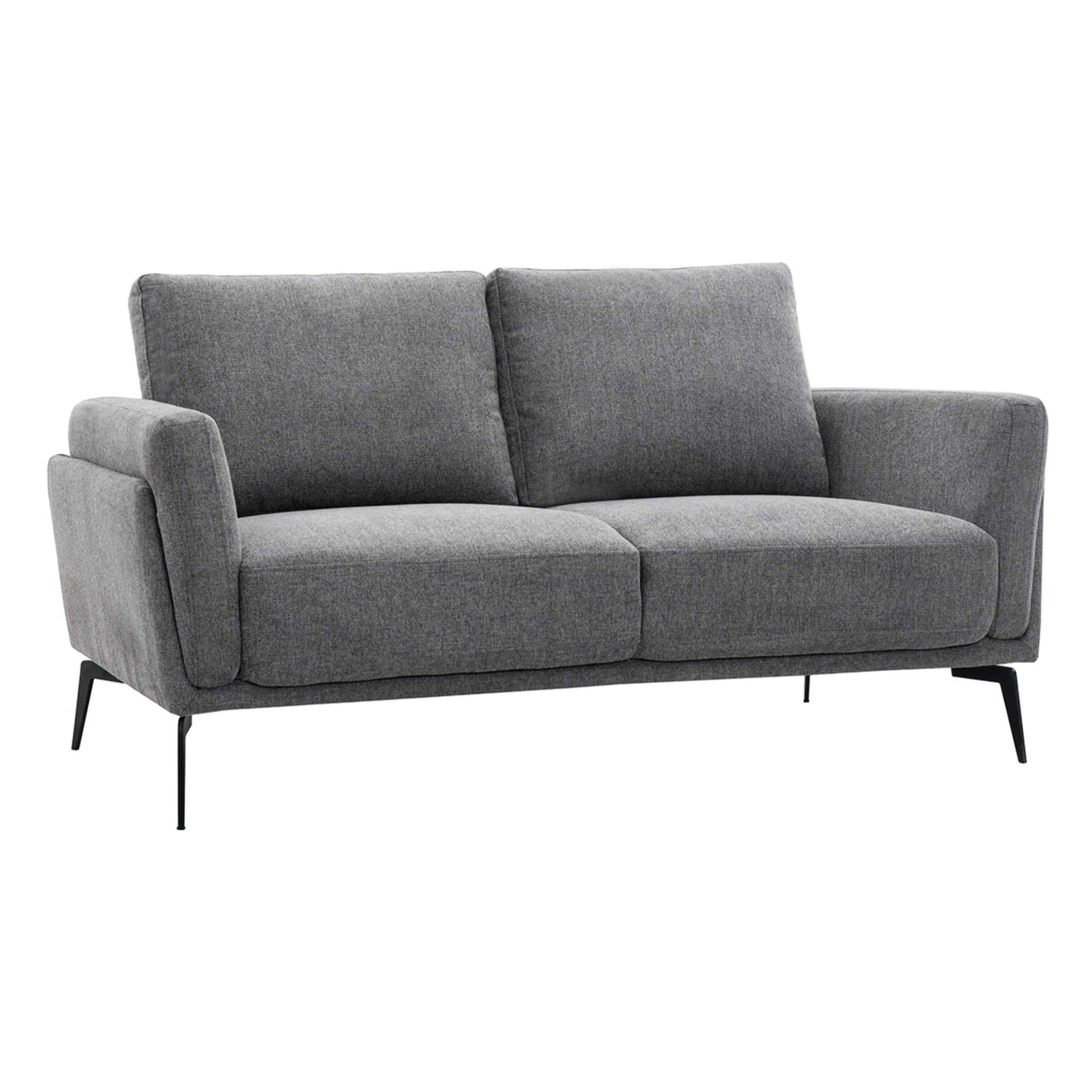 Canapé design 2 places en tissu effet velours texturé gris foncé et métal noir MOSCO
