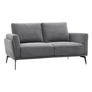 Canapé design 2 places en tissu effet velours texturé gris foncé et métal noir MOSCO