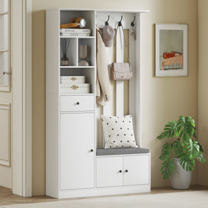 Vestiaire d'entrée banc chaussures multi-rangement gris blanc