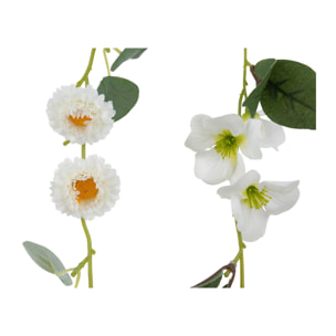 J-Line guirlande Fleurs + Feuilles - plastique - blanc/vert - 2 pcs