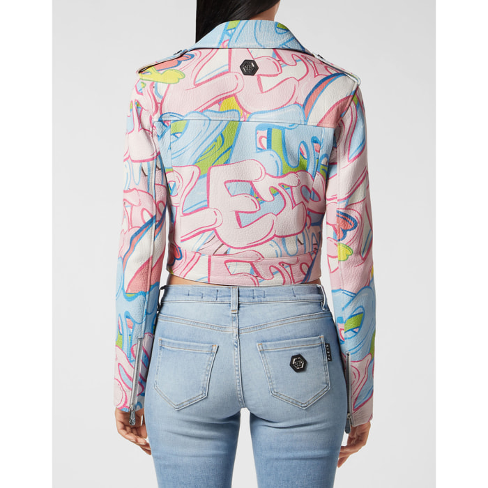 PHILIPP PLEIN Leather Jacket BOMBING GRAFFITI