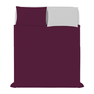 COMPLETO LETTO NATURAL COLOR, 100% Cotone, Made in Italy - PRUGNA/GRIGIO CHIARO