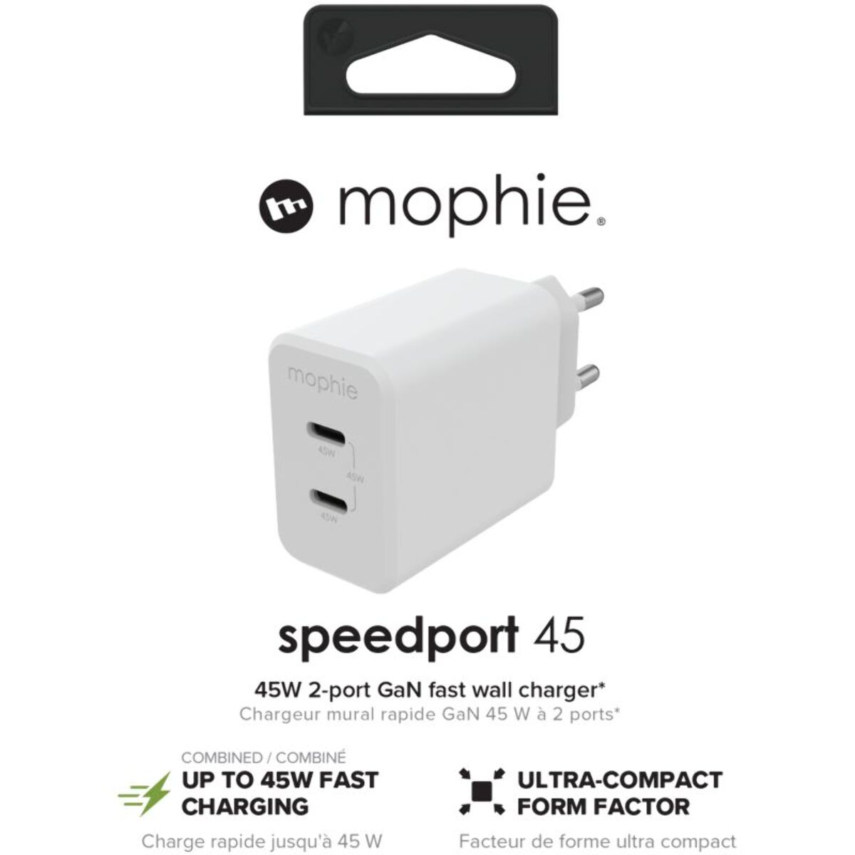 Chargeur USB C MOPHIE 45W duo Power Delivery Blanc x2 USB-C