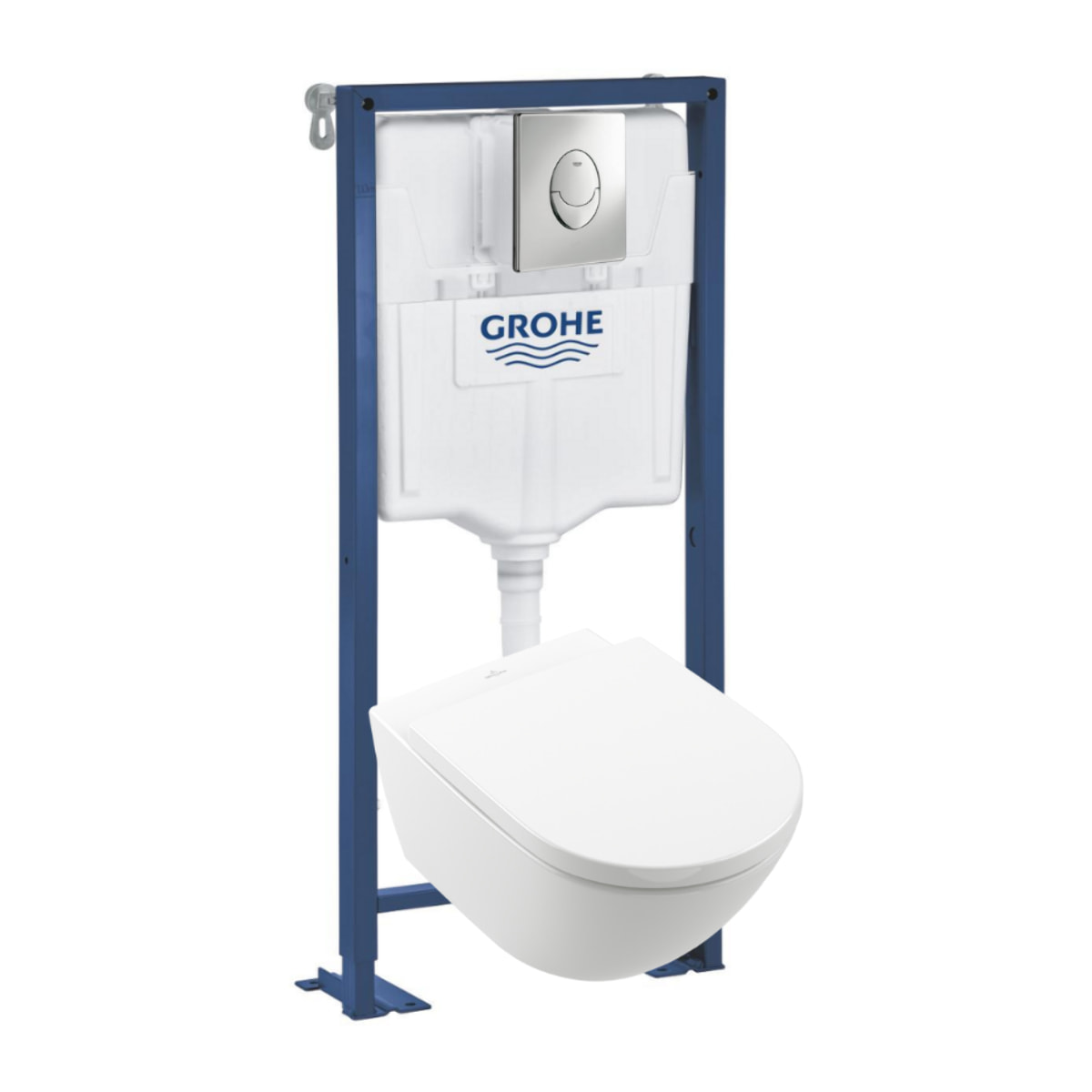 Pack WC Suspendu sans bride VILLEROY & BOCH Subway 3.0 avec abattant frein de chute + Bâti support GROHE + plaque chromée